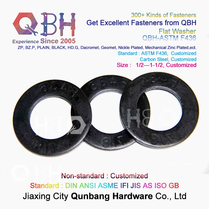 Qbh ASTM F436/F436m 1/2 to 1-1/2 Inch Steel Structure Prefabricated Building Steel Carbon Steel Black/HDG Metal Flat Round Washer Gasket