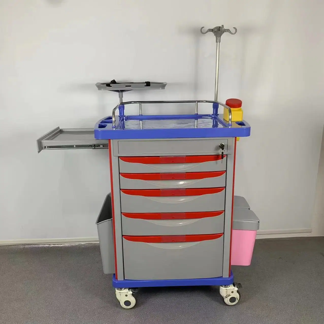 ABS Plastic Krankenhaus Service Cart Multifunktions-Notfall-Medikament medizinischen Trolley Mit Schubladen