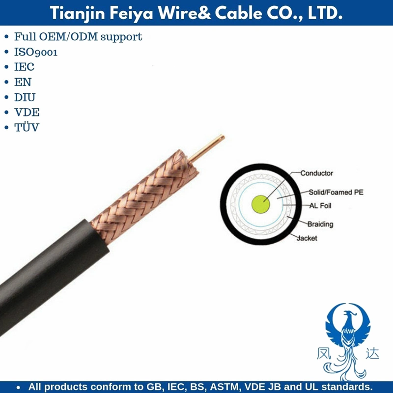 Ligne de transmission électrique pour réseau informatique des signaux de fréquence radio Sheild Câble de communication Câble coaxial RG11