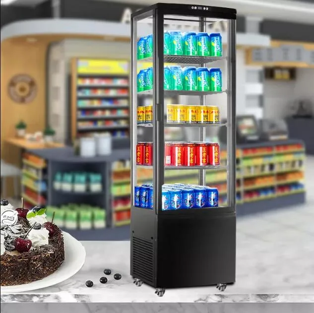 Commercial Four Sides Glass Mini Upright Bar Refrigerator Cake Showcase Beer Cooler Storage 298L Sc-298c