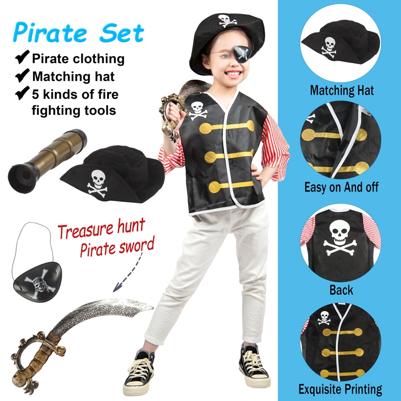 Kleid Pretend Kostüm Dress up Set Piraten Rollenspiel-Set Karneval Spiel mit Teleskop passende Hut Pirate Sward Eye Patch