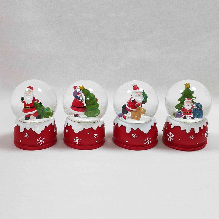 Resina personalizada árbol de Navidad Snowman vidrio decorativo bola de nieve con Polo de agua con música