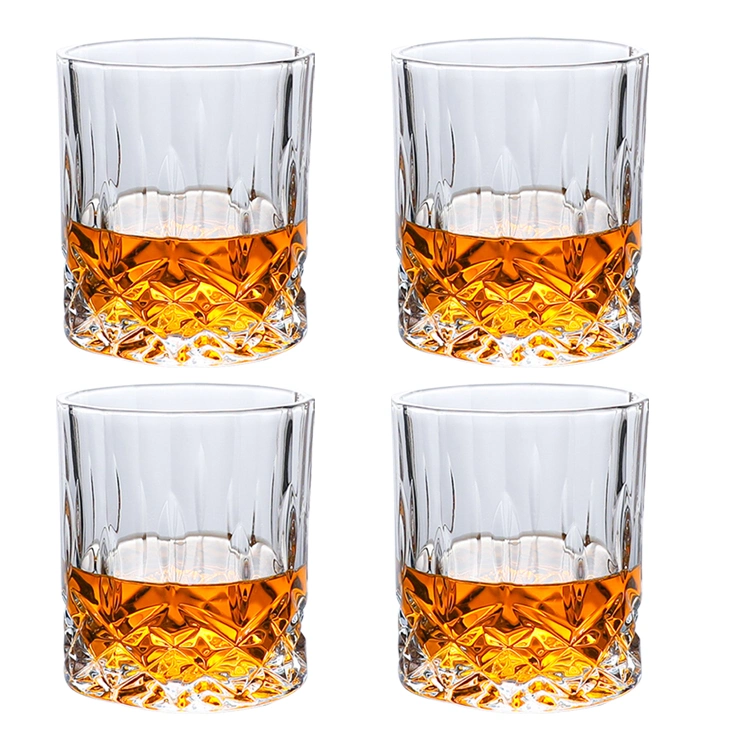 Free Sample Lead Free Modern Drinking Whiskey Crystal Drinking Glassware Embossed Whisky Glass Cup for Home Bar