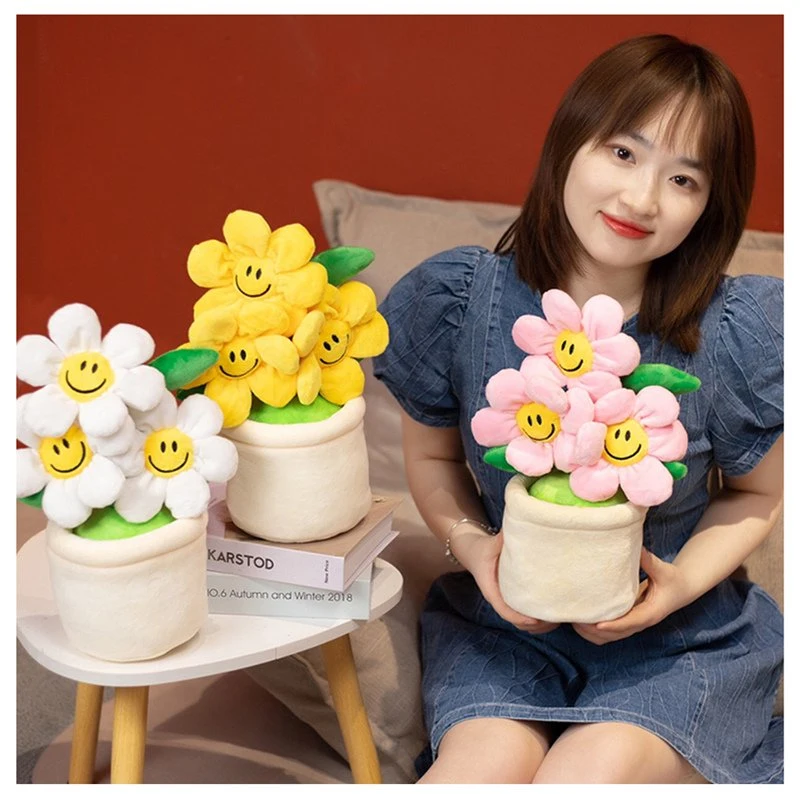 Cute Custom Sun Flowers Plush Toys Flowers Potted Plants Toys Home Decoration Plush Toy