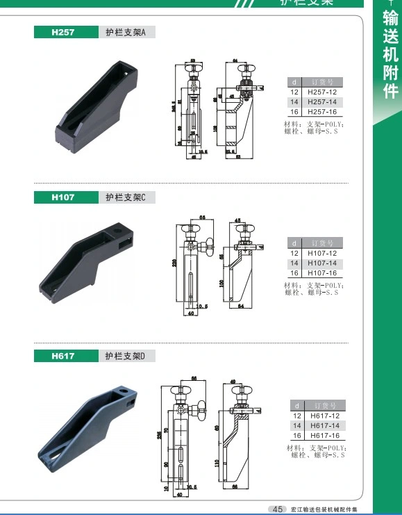 Accessoire de convoyeur Nylon Plastique côté Support Guide pour les lignes de convoyeurs