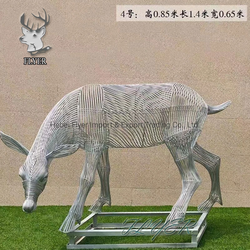 Custom Popular Abstract Stainless Steel Wire Deer Ornament Statue Metal Art Craft Animal Sculpture