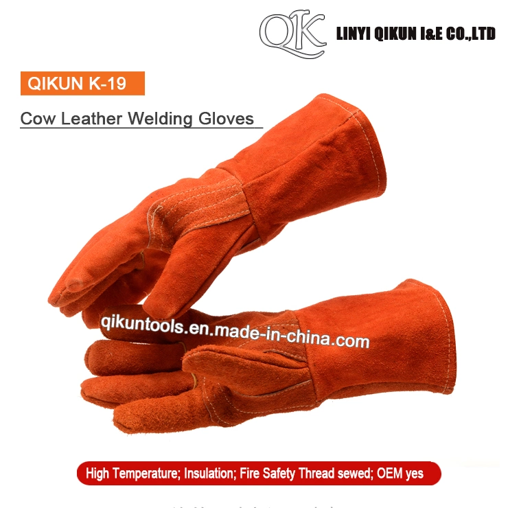 K-17 Gray Color Working Safety Cow Leather Welding Labor Protect Industrial Gloves