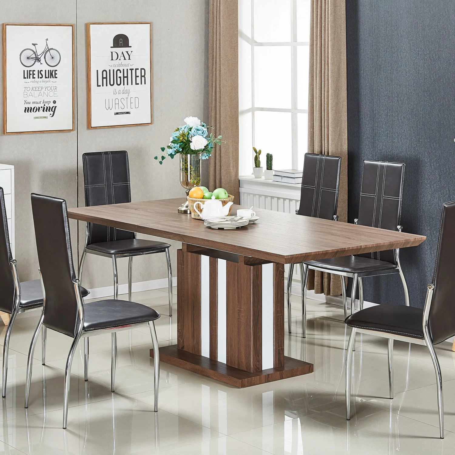 New Brown White MDF 3D Paper Dining Table Set for Dining Set