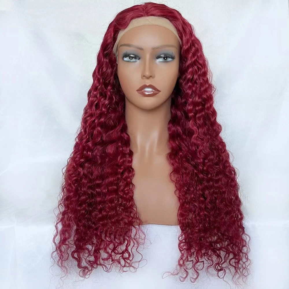 Brazilian Real 100% Colored Raw Virgin Human Virgin Hair HD Transparent Human 99j Red Burgundy Deep Wave Curly Lace Wig