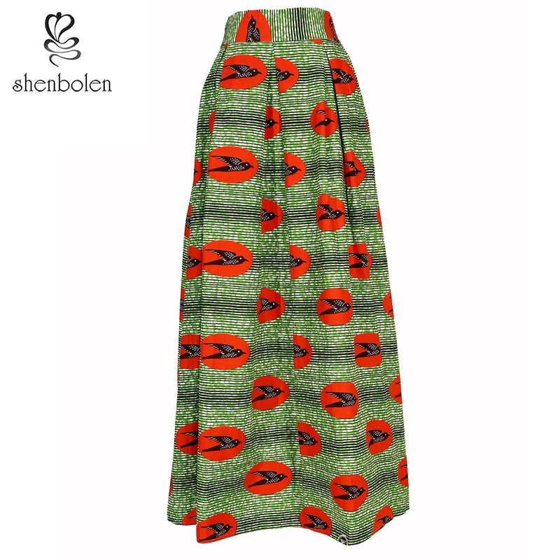 African Wax Fabric Ankara Pattern Women Casual Plus Size Long Skirt