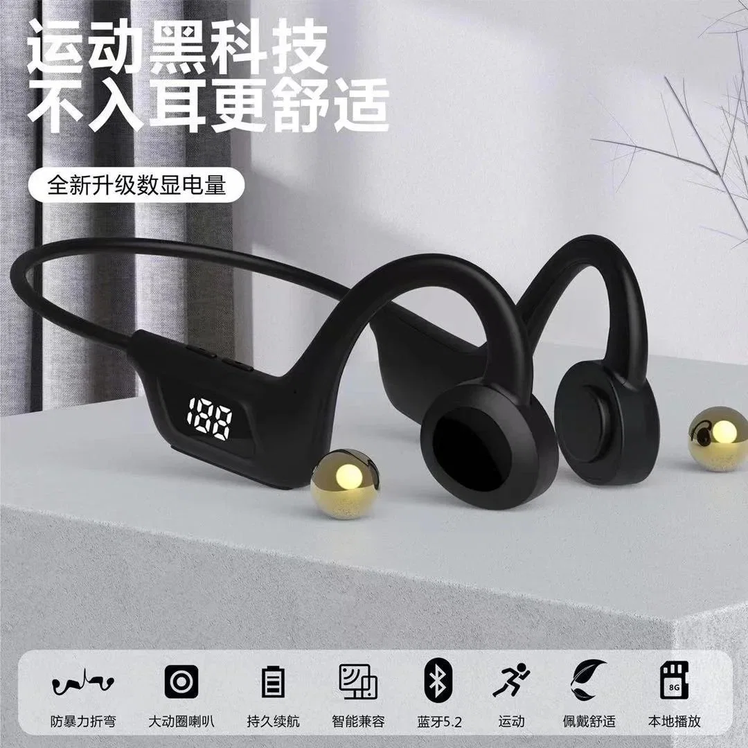 New U9 Bone Conduction Wireless Headphones Sports Waterproof Run LED Display Earphones Headsets Noise Reduction Wireless Headset