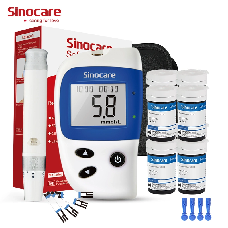 Sinocare Portable Code Free Digital Glucometer Kit Blood Smart Sugar Level Monitor Glucose Meter for Home Hospital