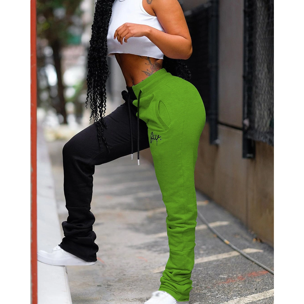 2020 Fashion Ruched Stacked Pants Leggings Women Sweat Track Jogger Pants Two Tone Color Pleated Trousers