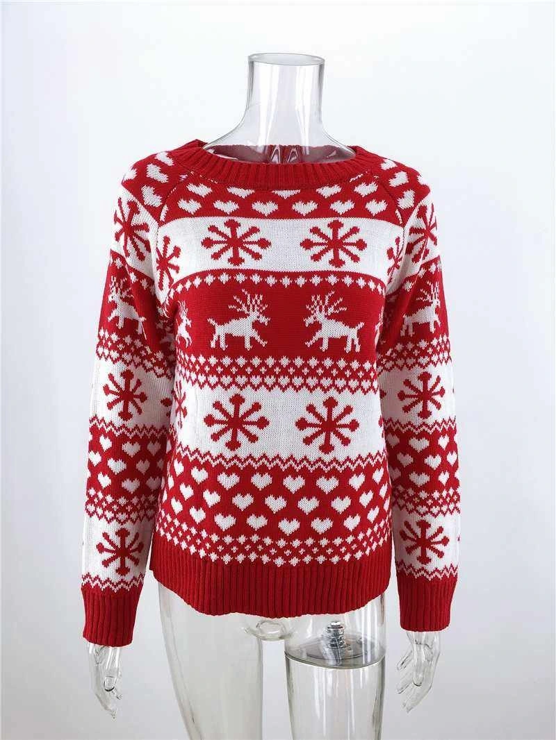 New Knitted Sweater Suéter de punto de manga larga de Elk para mujer Jerséis de navidad