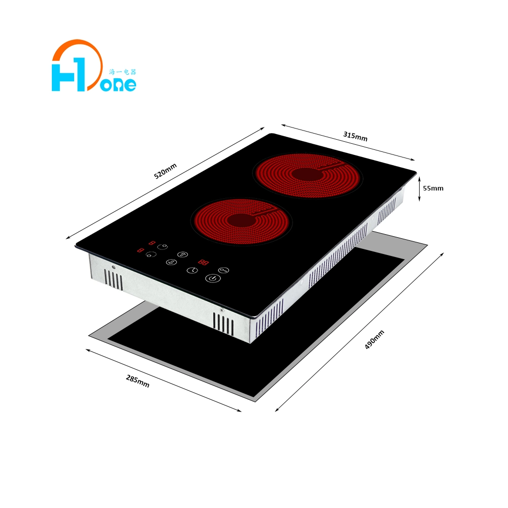 Black Touch Control Ceramic Domino Cooking Plate 30cm with 2 Hi-Lite Elements