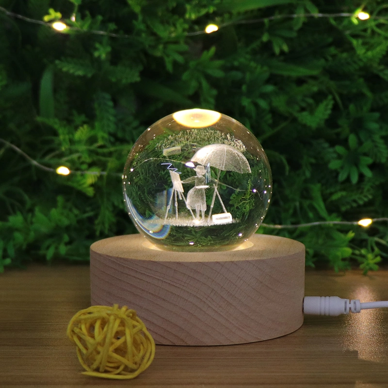 Magic Jellyfish 3D Crystal Night Lamp Wooden LED Base USB Mood Light