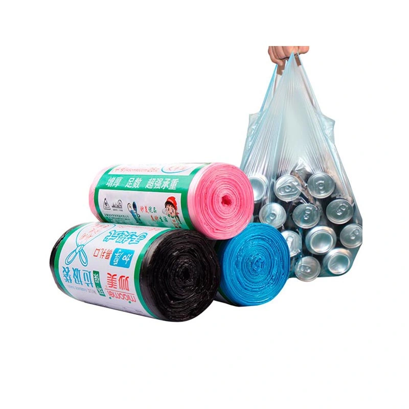 HDPE Black Rubbish Bag Garbage Vest Handle Bag on Roll for Home Office