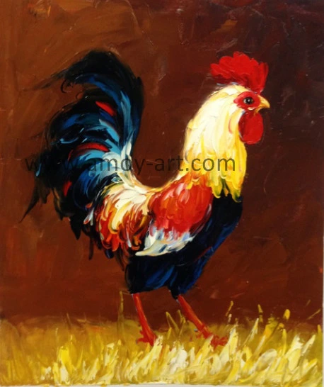 Handmade Palette Knife Rooster Canvas Oil Paintings