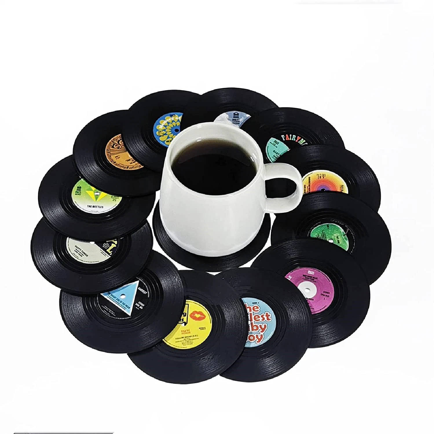 Music Coasters with Vinyl Record Payer Holder for Cups