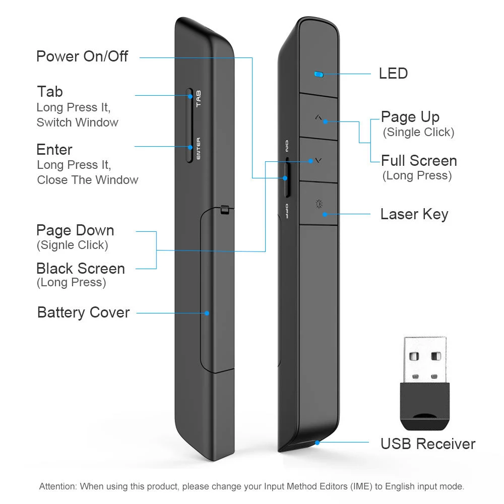 N36 عروض PowerPoint التقديمية مؤشر قلم USB يعمل بالليزر باللون الأحمر