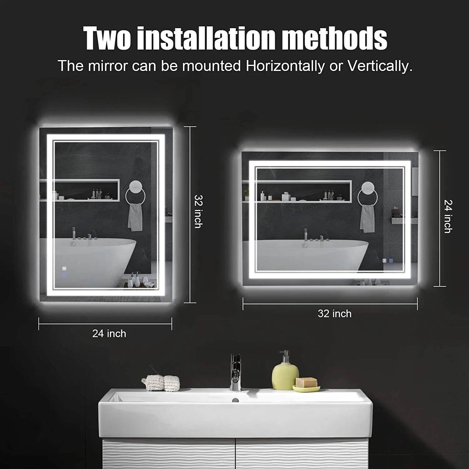 Frameless Wall Mounted Bathroom LED Mirror for Home Decoration with Dimmer Defogger CCT Backlit Frontlit