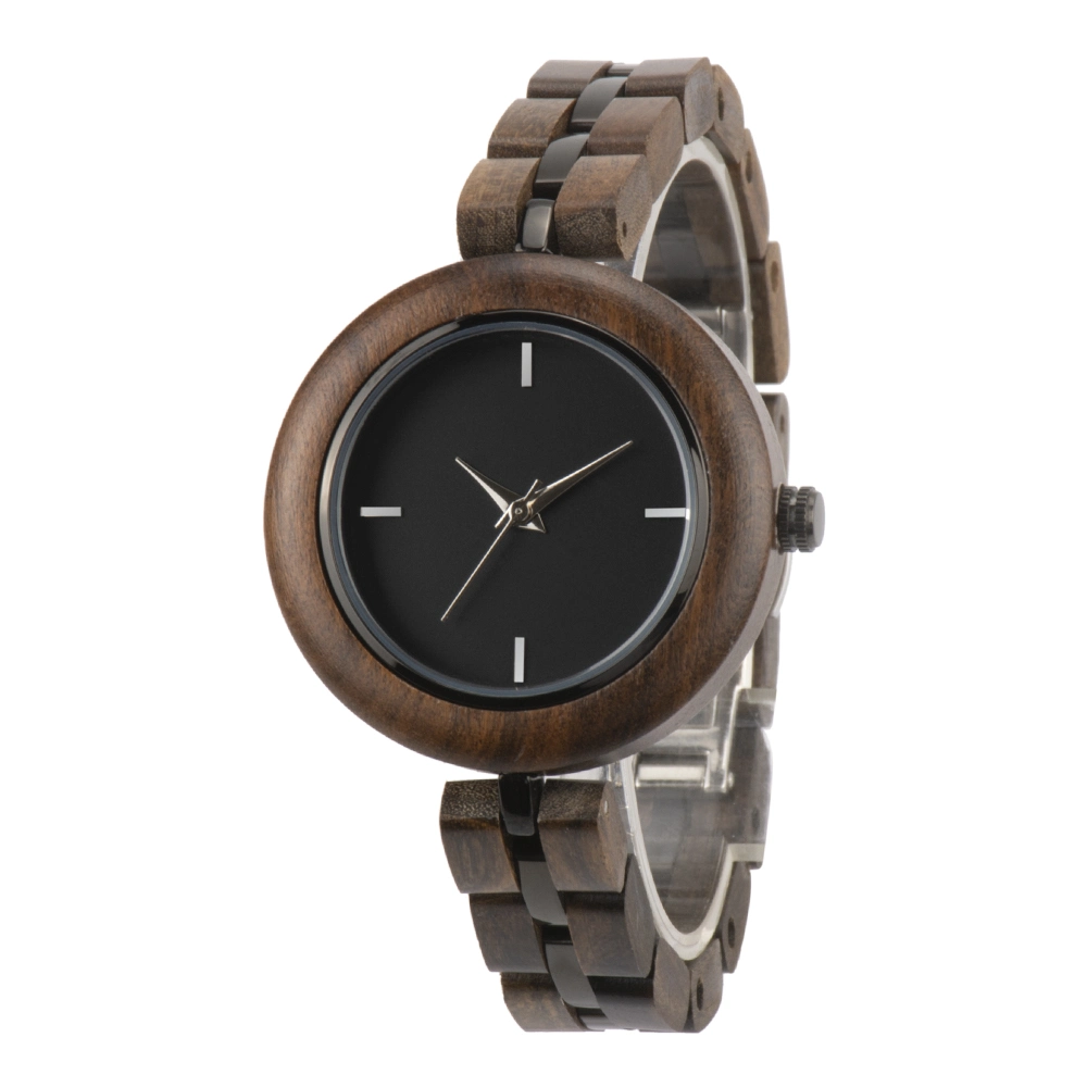 Custom Logo Wooden Watches Ladies Fashion Wood with Metal Watch