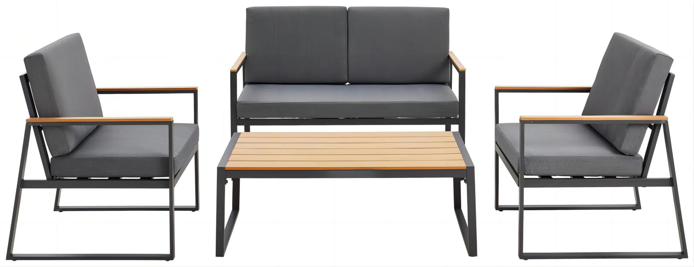 Luxury Outdoor Furniture Aluminum Wood Garden Sofa Set for 4 Seater Patio Restaurant Hotel Waterproof Teak Couch Sofa Set