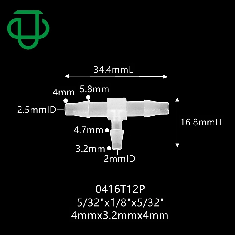 Medizinisches 1/16„X3/32„X1/16“ 3-Wege-T-Stück für Reduzierschlauch, Widerhaken, Kunststoff T-Rohrverschraubungen mit kleinem Stachelrohr