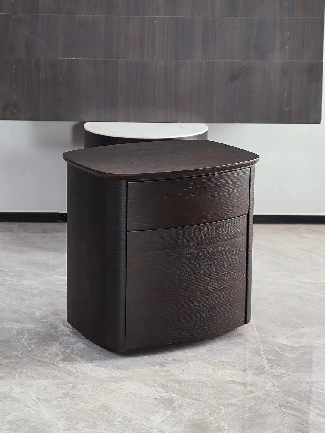 Modern Natural Wood Veneer Night Stand Italia Style Bedroom Furniture