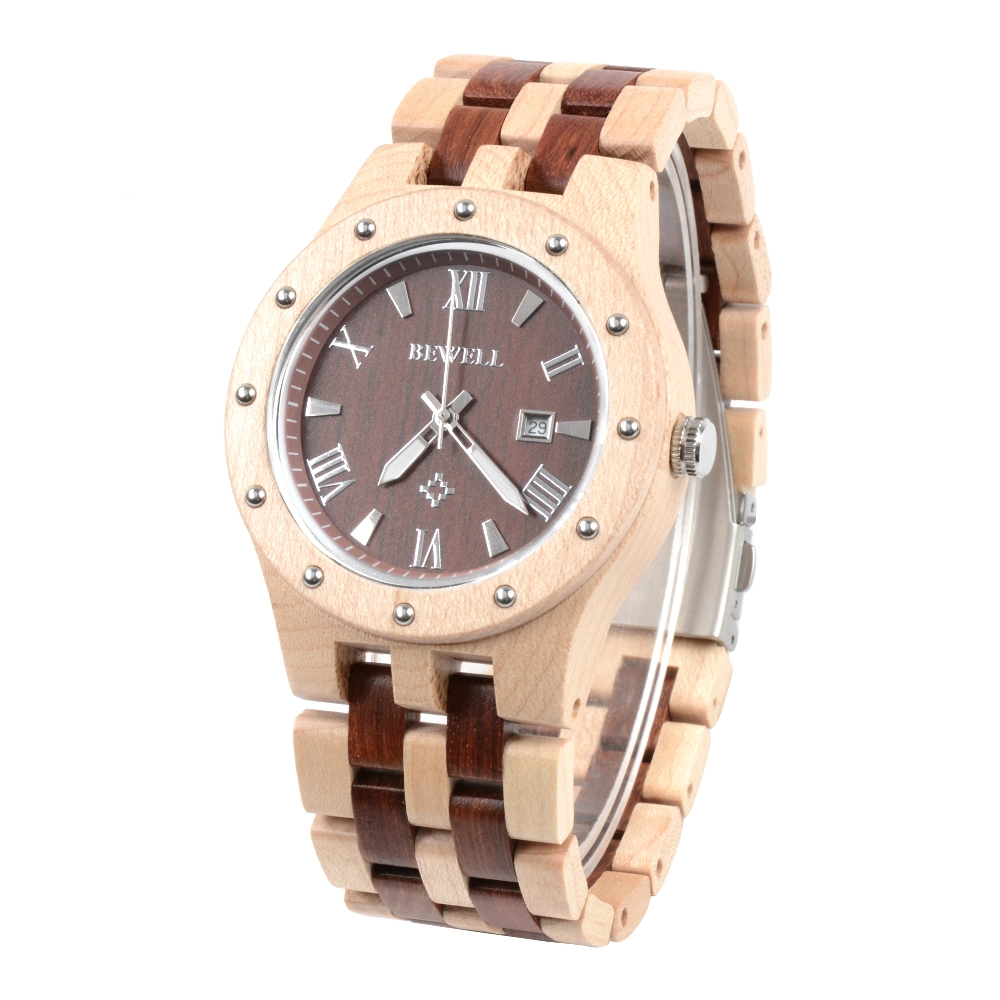 Bewell Stylish Fashion Gift Wooden Stone Index Handcraft Men Wrist Wood Watch