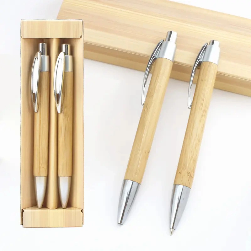 Promotional Custom Eco-Friendly Smooth Surface Degradable Bamboo Box Set Wood Pen Gift Ballpoint Ball Pen
