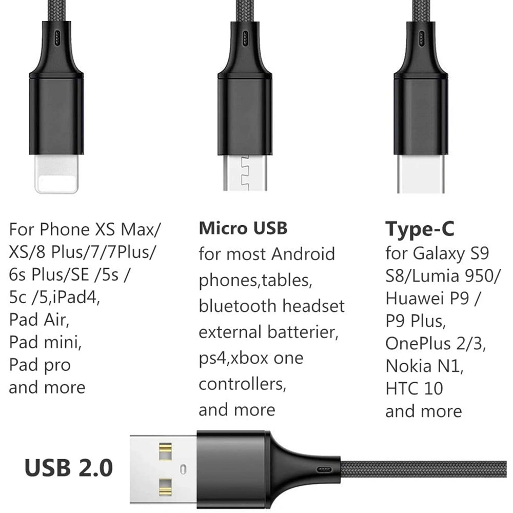 2021 Hot Selling Telescopic 3A 3 in 1 Charger Micro USB Cable Mobile Phone Accessories/Cell Phone Accessories