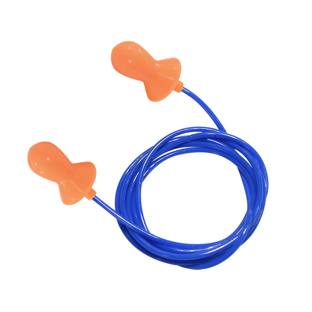 Bullet Shape Silicone Earplug with Blue Plastic Cord as PPE Production