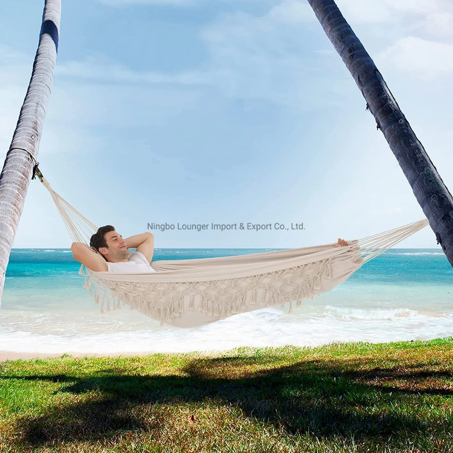 Outdoor Traveling Canvas Double Wooden Spreader Macrame Hammock