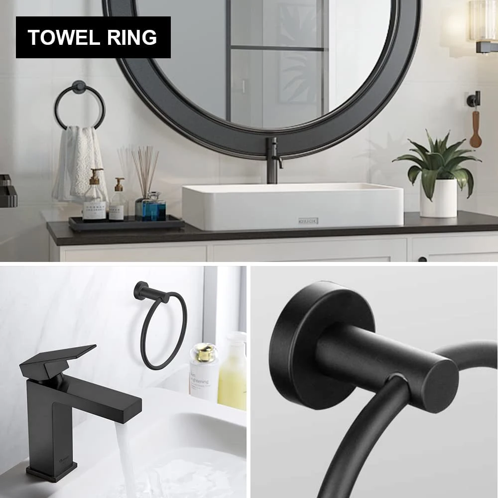 Black Wall Mounted Stainless Steel Bathroom Hardware Set Accessories Towel Rail Bar Toilet Paper Holders Towel Ring Hanger Hooks