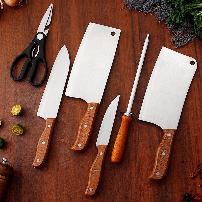 Premium Kitchen Knife Set with Wooden Handle Knives with 3Cr13 Stainless Steel Gift Set Bone Chopping Knife