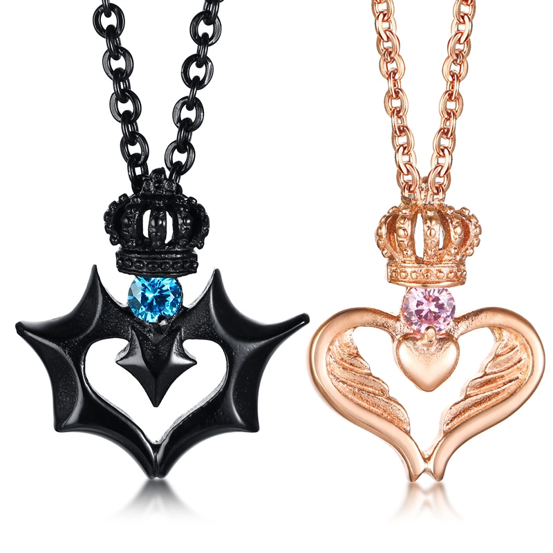 High quality/High cost performance  IP Black or Roes-Gold Heart Queen Crown Pendant with Zircon