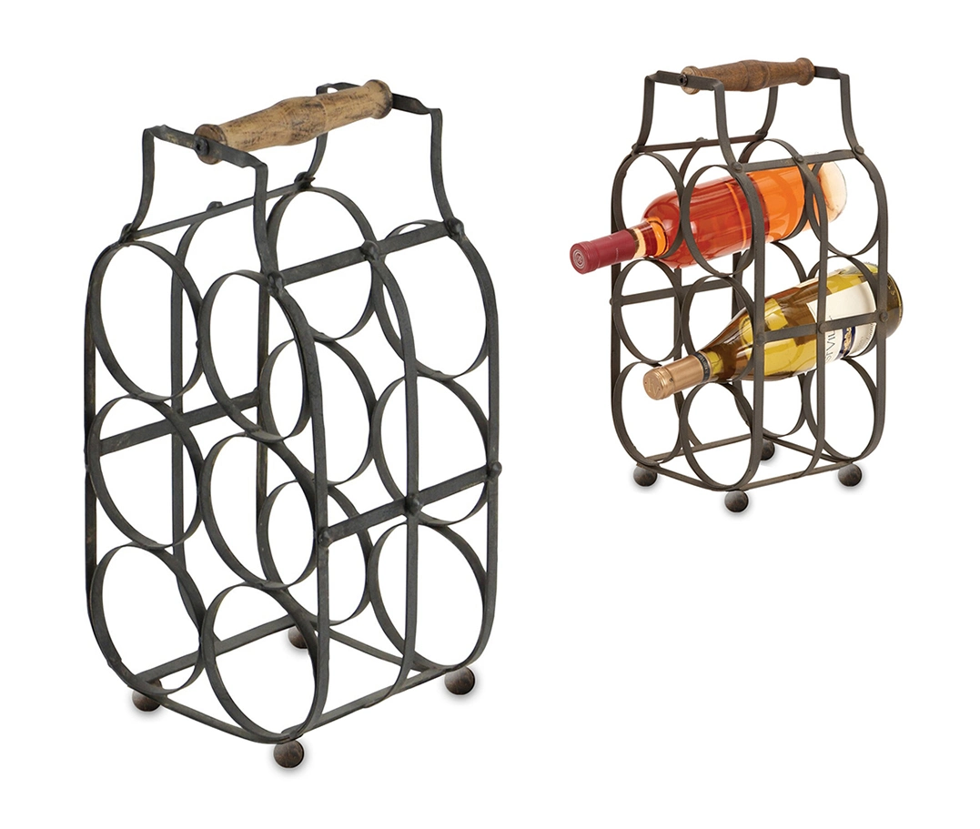 6 Bottle Wine Display Iron Wire with Wooden Handle Storage Rack