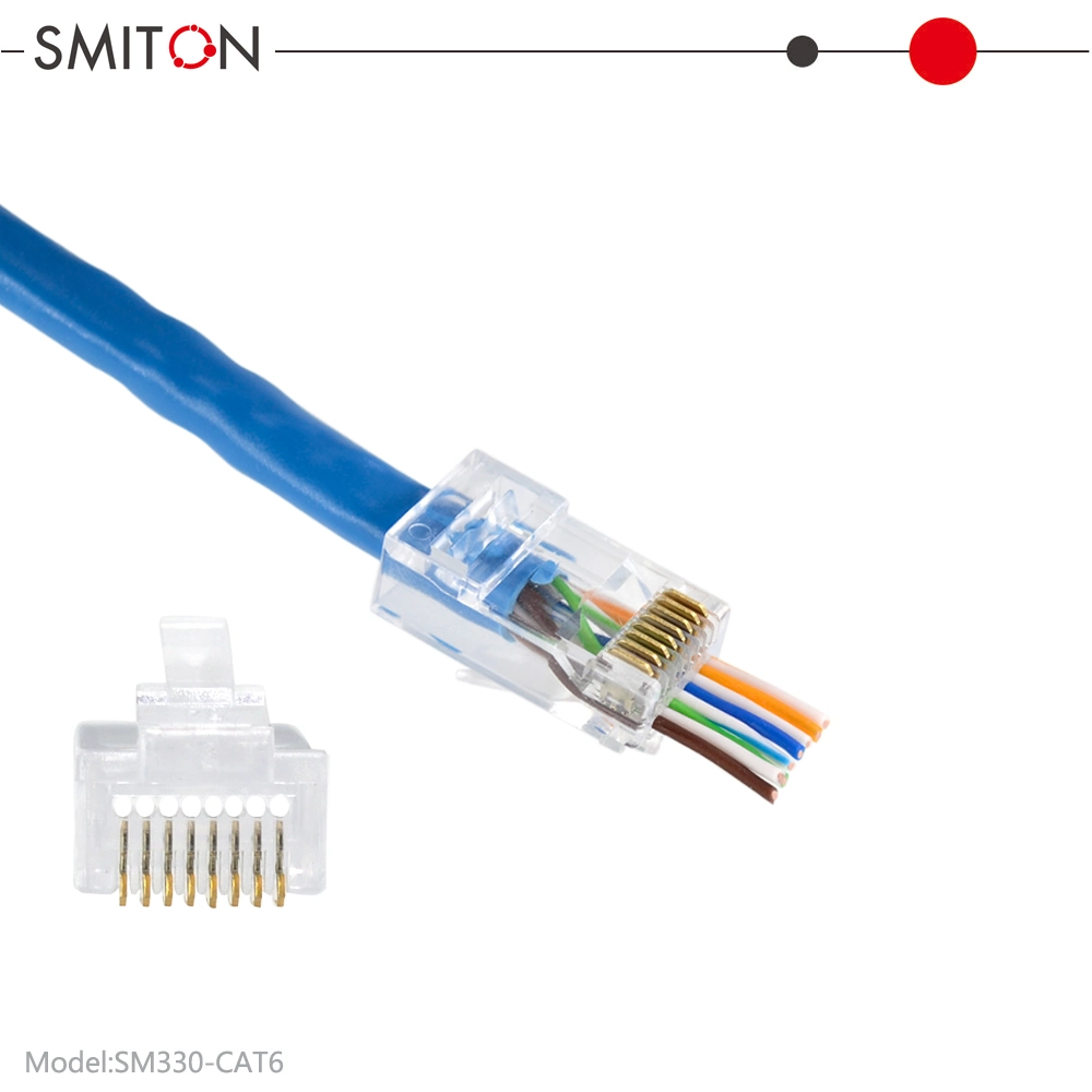 Ez RJ45 UTP RJ45 Pass Through Plug Ethernet Network Modular Plug 8p8c Cat5e/CAT6/CAT6A RJ45 Crystal Heads Connector