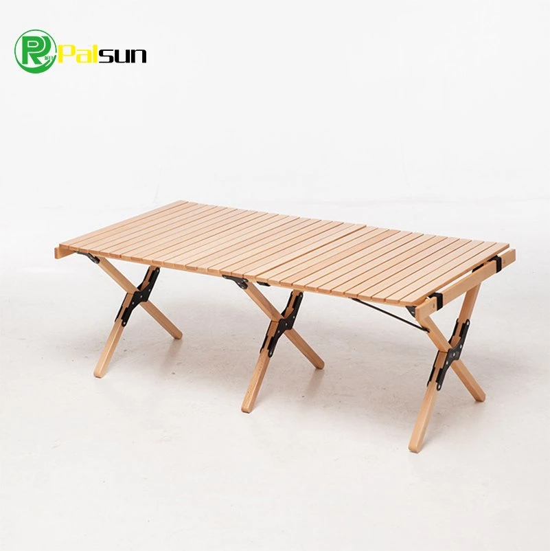 Popular Price Outdoor Camping Portable Folding Wooden Egg Roll Table Camping Picnic Foldable Table Sets