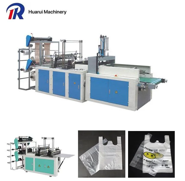 High Speed Double Layer Four Line Shopping Bag /T Shirt Bag Heat Sealing Cold Cutting Bag-Making Machine with Punching