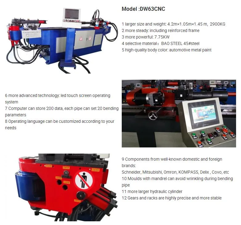 Квадратная круглая трубка из нержавеющей стали Dw63CNC с автоматической подачей гидравлической трубки Гибочный станок