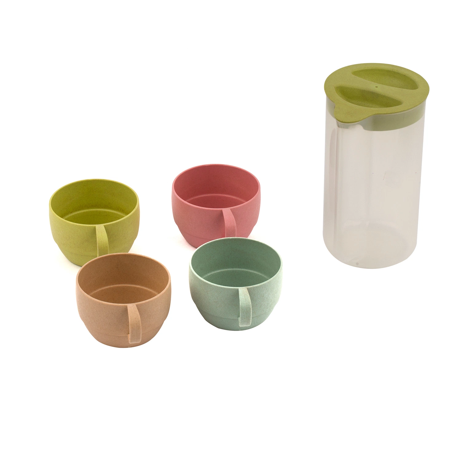 Plastic Coffee Mugs Cups Set with Bonus Jug, Handle Mugs for Cocoa, Tea, Coffee (4 Mugs Set)