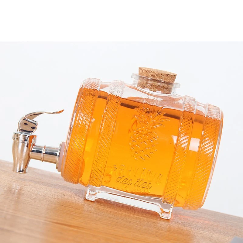 Wholesale/Supplier Transparent 1000ml 1L Wine Barrel Beer Alcohol Vodka Glass Barrel with Tap and Cork