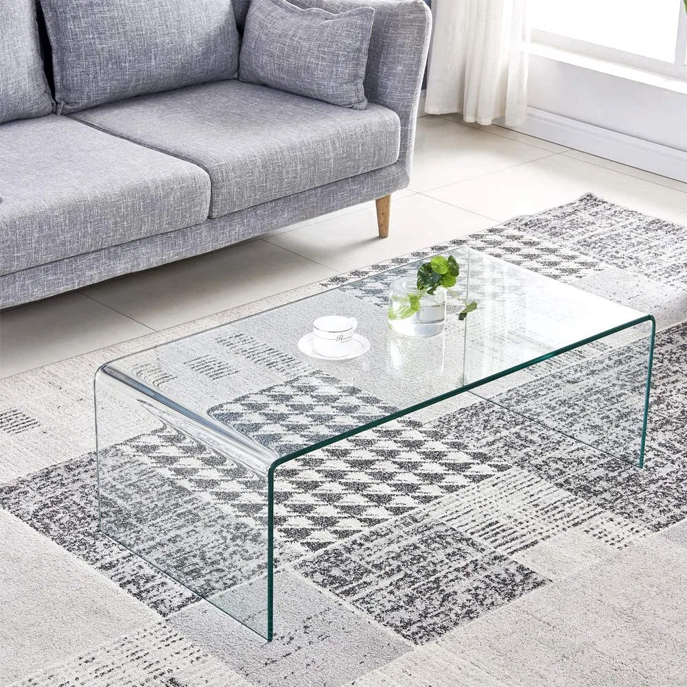 Home Furniture Coffee Tables Tempered Toughed Hot Bending Glass Modern Decor Clear Coffee Table Glass for Living Room Easy to Clean and Safe Rounded Edges