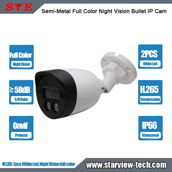 Full Color Night Vision Humanoid Detection Defog WDR IP Poe CCTV Network Security H. 265 Onvif Waterproof Bullet Camera