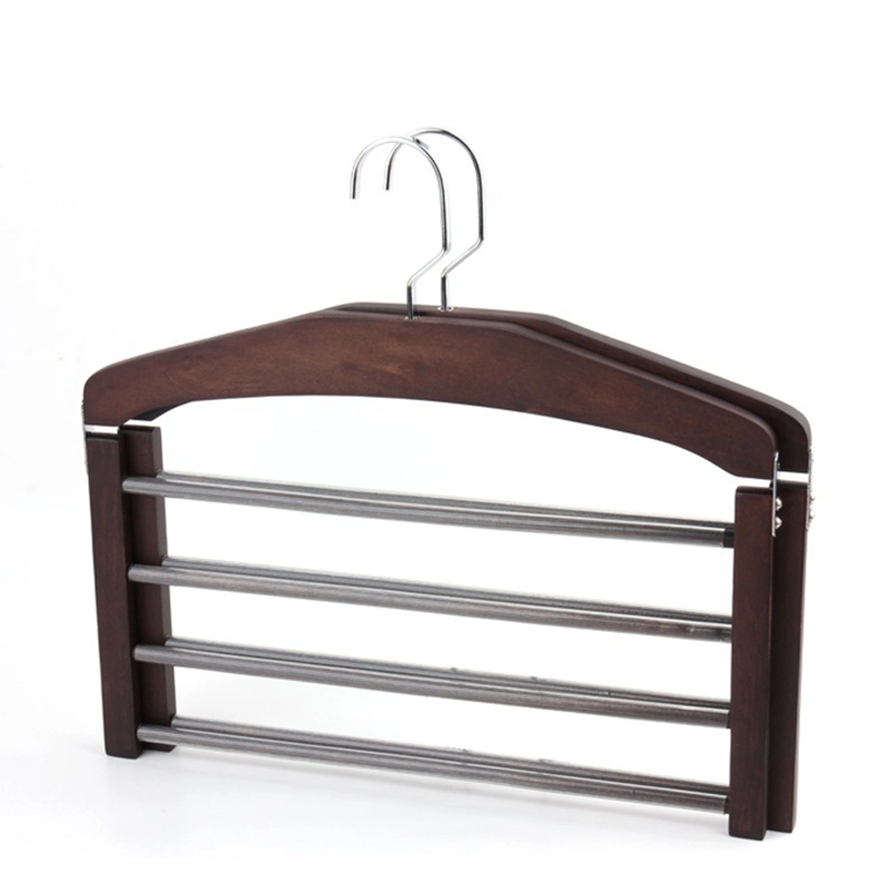 Wooden Pants Hangers with Trousers Bars and Non-Slip Clips for Bottom Clothes of 4/5 Layers