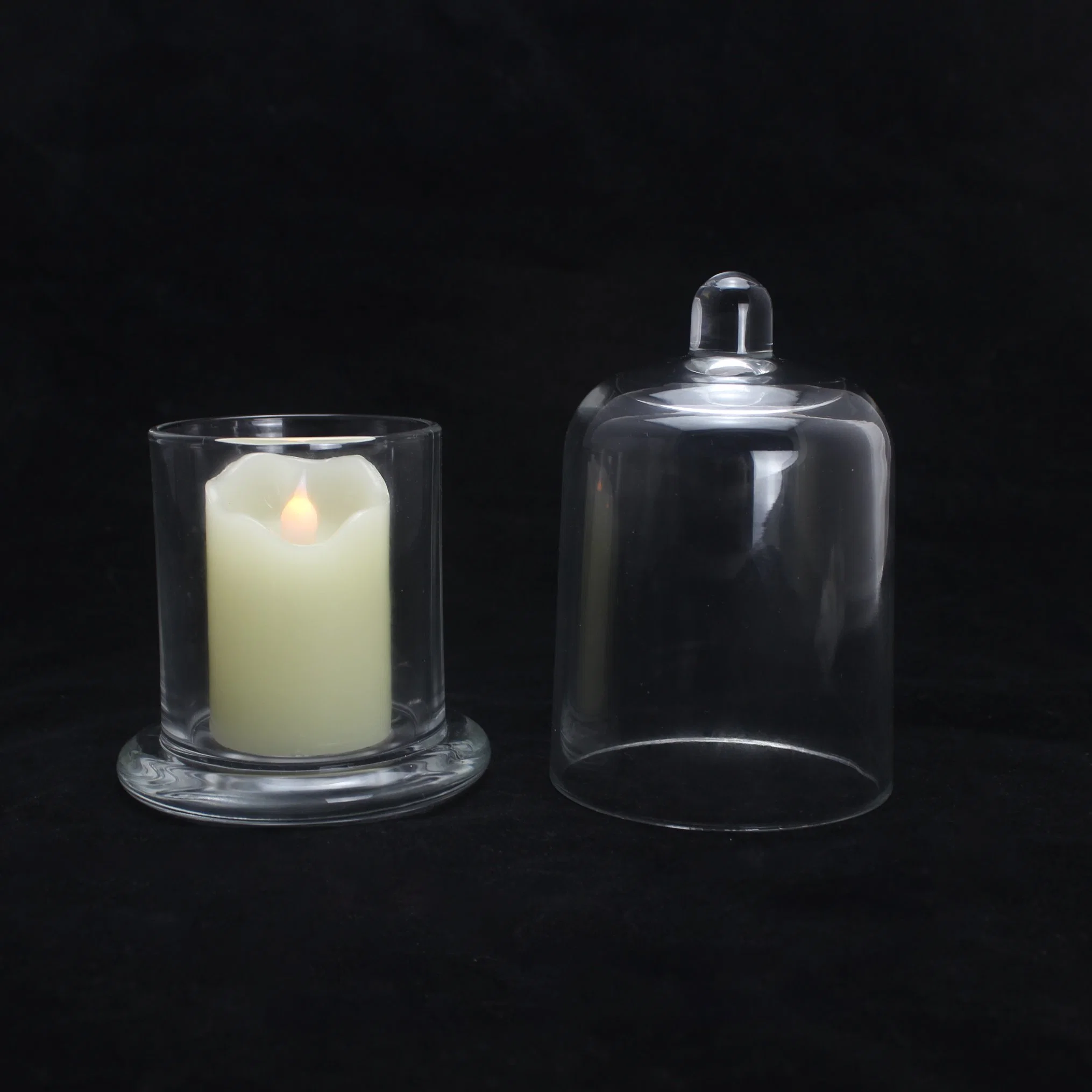 Hot Sale Luxury Transparent Wax Filled Glass Candle Holder Glass Candle Jar with Bell Cloche Dome Glass Lid