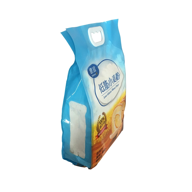 Customized 8 Sides Sealed Plastic Food Pouch, Handle Hang Flat Bottom Transparent Window Wheat Flour Packaging