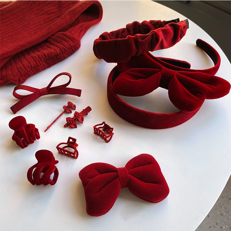 Custom Christmas Red Velvet Bow Hairpin Hair Ornaments Set